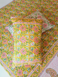 Gharonda Green Floral Motifs - Hand Block Printed Double Bedsheet (90 X108 Inch)