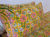 Gharonda Green Floral Motifs - Hand Block Printed Double Bedsheet (90 X108 Inch)