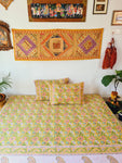 Gharonda Green Floral Motifs - Hand Block Printed Double Bedsheet (90 X108 Inch)