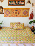 Gharonda Green Floral Motifs - Hand Block Printed Double Bedsheet (90 X108 Inch)