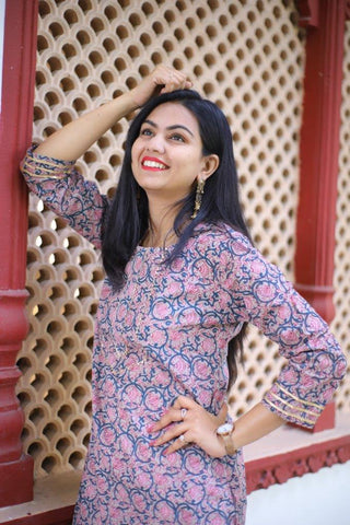 Udaan -Pink Blue  Cotton Kurti