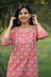 Udaan  Peach Mix  Floral  Cotton Kurti