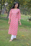 Udaan  Peach Mix  Floral  Cotton Kurti