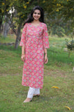 Udaan  Peach Mix  Floral  Cotton Kurti
