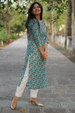 Udaan  Peacock  Green Floral  Cotton Kurti
