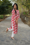 Udaan  Red White  Floral  Cotton Kurti