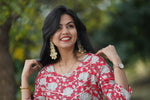Udaan  Red White  Floral  Cotton Kurti