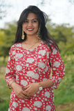 Udaan  Red White  Floral  Cotton Kurti