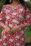 Udaan  Red White  Floral  Cotton Kurti