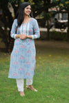 Udaan  Grey Pink  Floral  Cotton Kurti