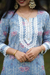 Udaan  Grey Pink  Floral  Cotton Kurti