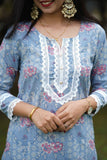 Udaan  Grey Pink  Floral  Cotton Kurti