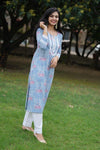 Udaan  Grey Pink  Floral  Cotton Kurti