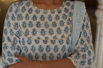 Blue on White - Hand Block Printed Cotton Suit with Chiffon Dupatta
