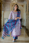 Summer Garden - Hand Block Printed Cotton Suit with cotton Dupatta