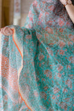 Kota Doria Saree -Teal and Lotus