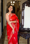 Chanderi Cotton Silk Saree - Candy Apple Red
