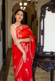 Chanderi Cotton Silk Saree - Candy Apple Red