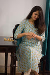 Shade Teal Love  - Hand Block Printed Cotton Kurti