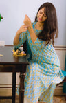 Shade Teal Love  - Hand Block Printed Cotton Kurti