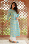 Shade Teal Love  - Hand Block Printed Cotton Kurti