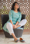 Shade Teal Love  - Hand Block Printed Cotton Kurti
