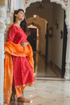 Maheshwari Silk Suit - Red and Orange