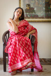 Chanderi Cotton Silk Saree - Cherry Red