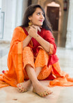 Maheshwari Silk Suit - Red and Orange
