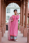 Pink Cotton Suit Set - Hand Block Printed Cotton Suit set with gota detailing