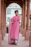 Pink Cotton Suit Set - Hand Block Printed Cotton Suit set with gota detailing