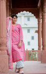 Pink Cotton Suit Set - Hand Block Printed Cotton Suit set with gota detailing