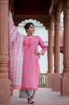 Pink Cotton Suit Set - Hand Block Printed Cotton Suit set with gota detailing