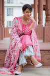 Pink Cotton Suit Set - Hand Block Printed Cotton Suit set with gota detailing
