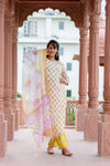Marigold Suit Set - Hand Block Printed Cotton Suit with Kota Doria Dupatta