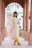 Marigold Suit Set - Hand Block Printed Cotton Suit with Kota Doria Dupatta