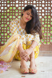 Marigold Suit Set - Hand Block Printed Cotton Suit with Kota Doria Dupatta