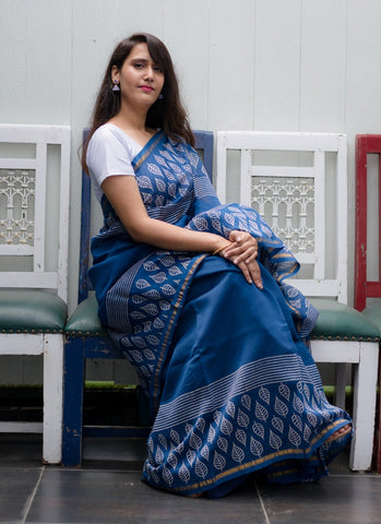 Chanderi Cotton Silk Saree - Blue