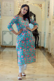Turquoise Treasure - Hand Block Printed Cotton Kurti