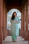 Pastel Sea Green - Hand Block Printed Cotton Suit with Cotton Dupatta