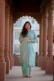 Pastel Sea Green - Hand Block Printed Cotton Suit with Cotton Dupatta