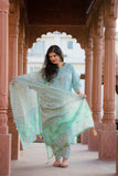 Pastel Sea Green - Hand Block Printed Cotton Suit with Cotton Dupatta