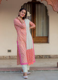 Peach Pleasures - Hand Block Printed Cotton Suit with Chiffon Dupatta