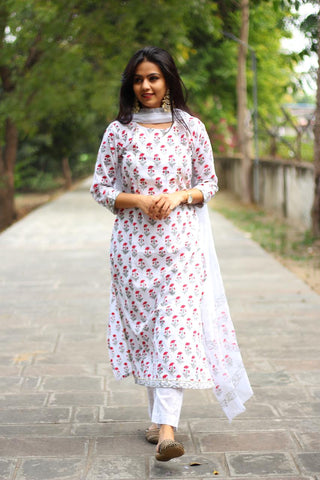 Ivory Love Hand Block Printed Suit Set