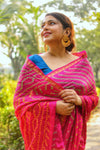 Pink Bhandhani Raw silk saree with Blouse