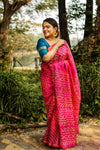 Pink Bhandhani Raw silk saree with Blouse