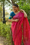 Pink Bhandhani Raw silk saree with Blouse
