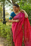 Pink Bhandhani Raw silk saree with Blouse