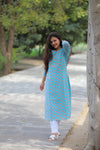 Sky Blue Floral Cotton Kurti