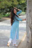 Sky Blue Floral Cotton Kurti